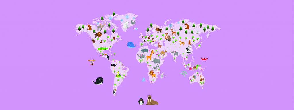 World map for children with pink background