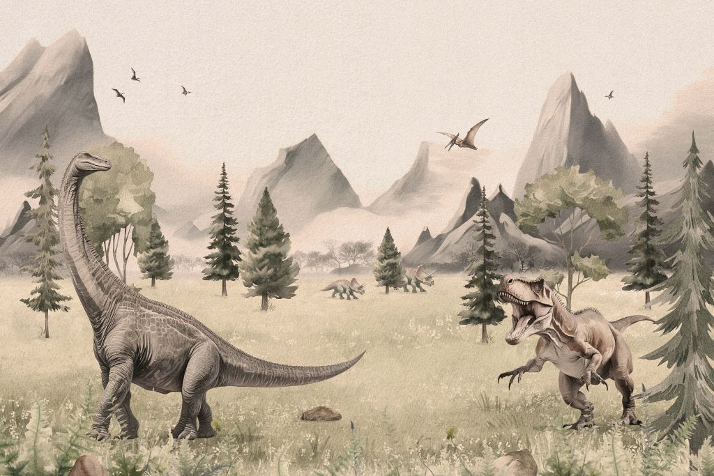 Landscape with dinosaurs in beige