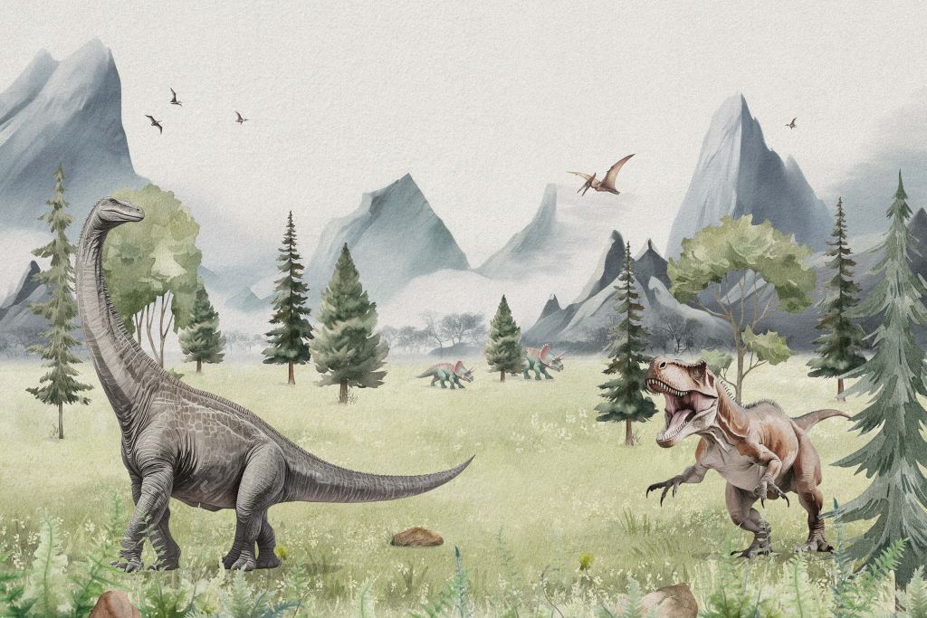 Landscape with dinosaurs in color