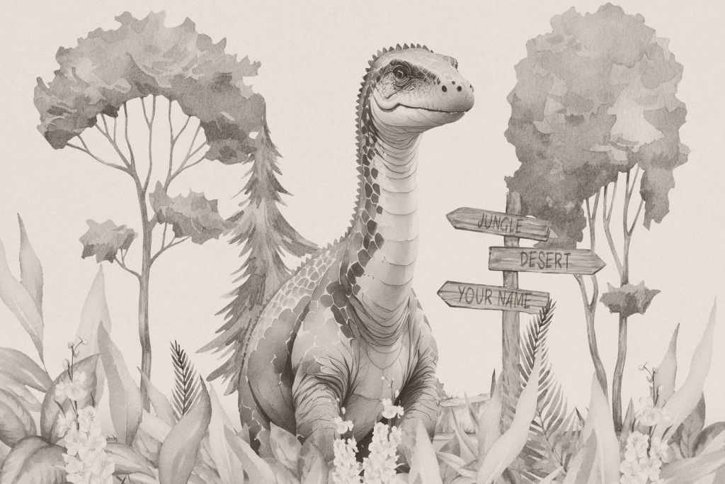 Baby brachiosaurus in the beige jungle