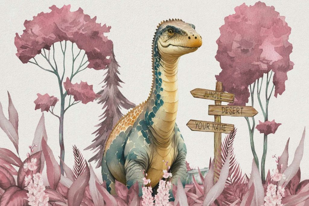 Baby brachiosaurus in the pink jungle