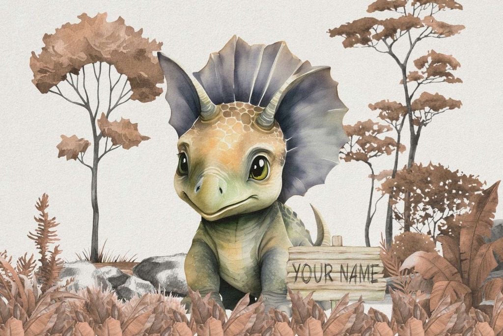 Baby triceratops in the taupe jungle