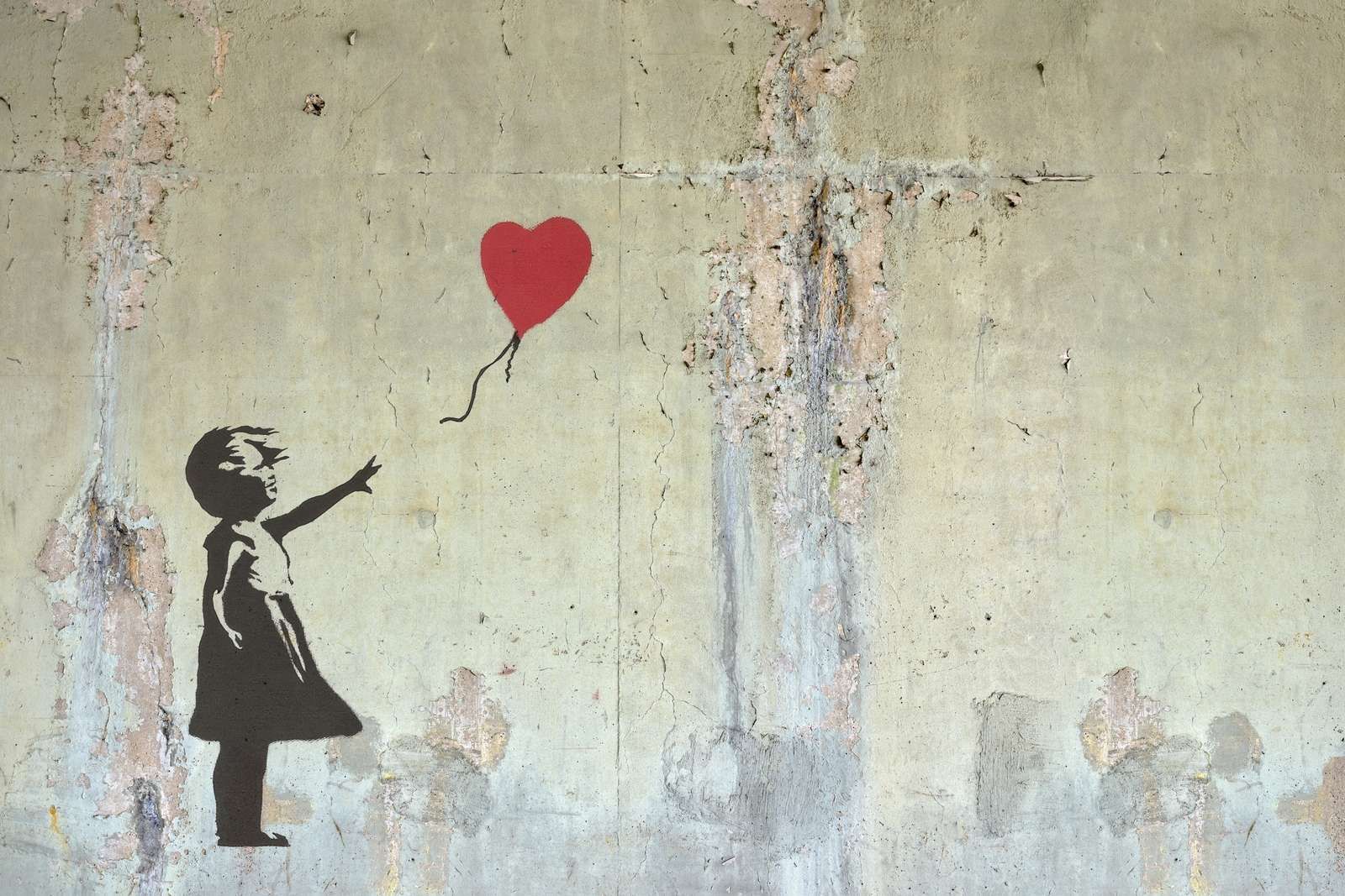 Wallpaper Mural - Banksy - Balloon girl, raw concrete - Photo Wallpaper