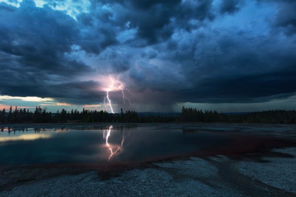 Lightning Above Turquoise Pool - Wallpaper