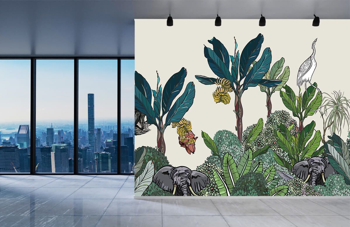 Wall Mural Photo Wallpaper Panorama of jungle with animals Nr