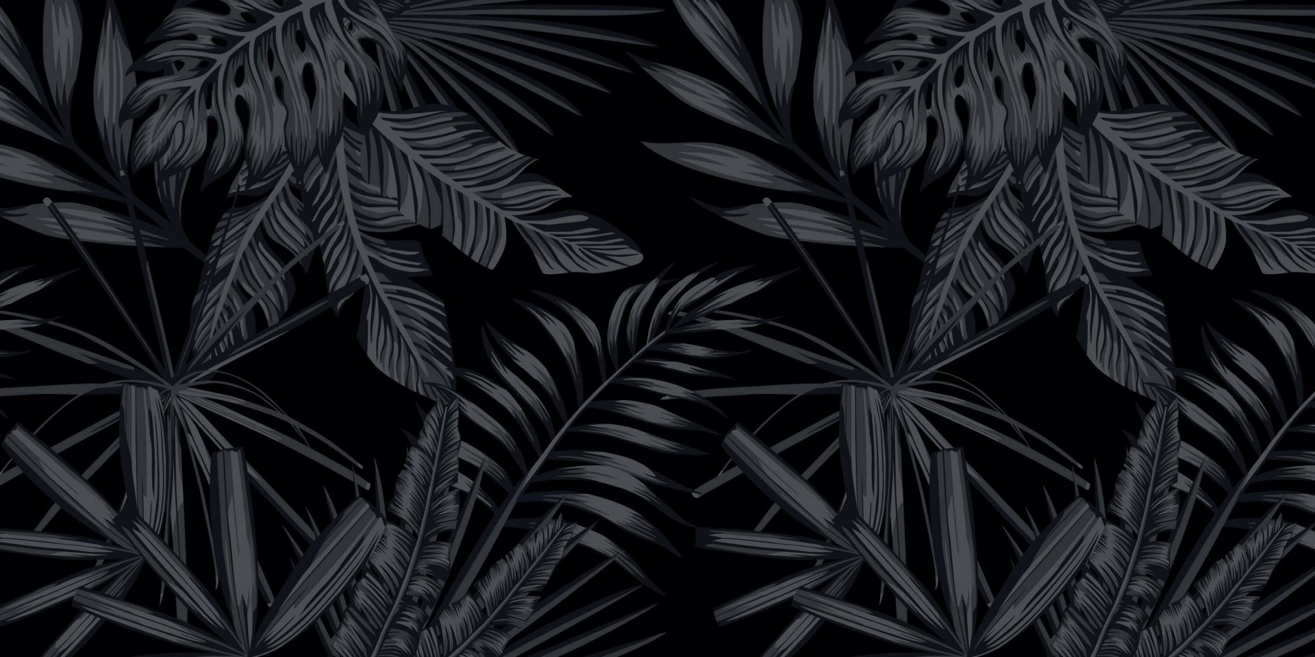 Pattern Drawing With Gold And Black Tropical Leaves On A Dark Background  Exotic Botanical Background Design For Cosmetics Spa Textile Hawaiian  Style Shirt Best Like Wrapping Paper Wallpaper Or Fabric Pattern Royalty