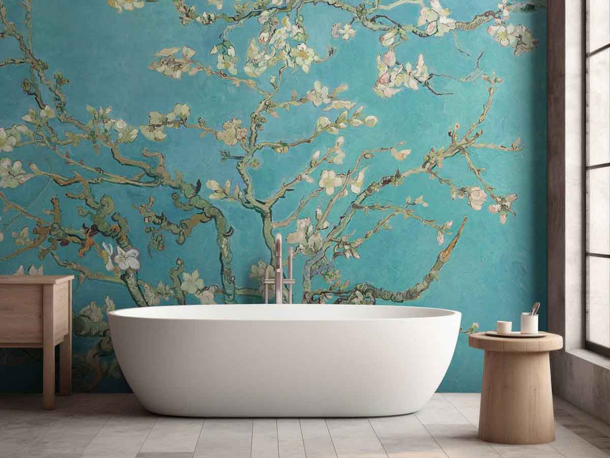 This wallpaper brings Van Gogh's picturesque blossoms into your bathroom, perfect for an artistic and relaxing atmosphere.